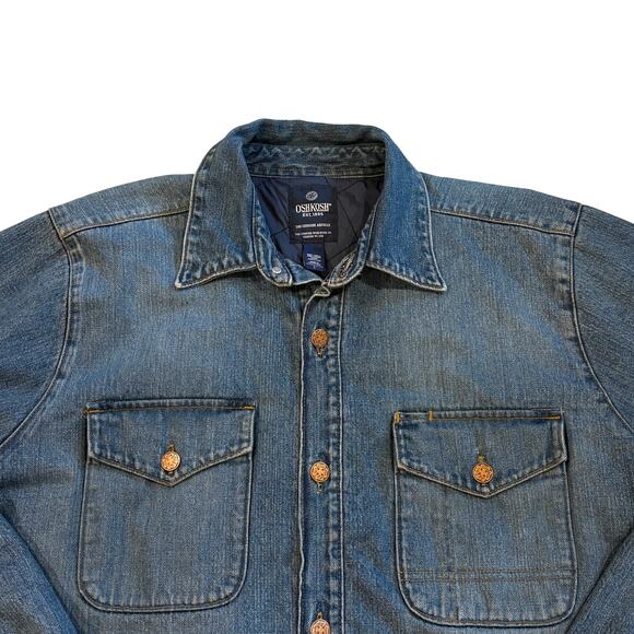 Oshkosh Denim Shirt Jacket Mens Large Blue Quilt Lined Shacket Outdoor Workwear - Picture 3 of 9